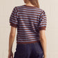 Bookings Striped Short Puff Sleeve Knit Cardigan