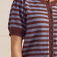 Bookings Striped Short Puff Sleeve Knit Cardigan