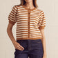 Bookings Striped Short Puff Sleeve Knit Cardigan