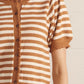 Bookings Striped Short Puff Sleeve Knit Cardigan