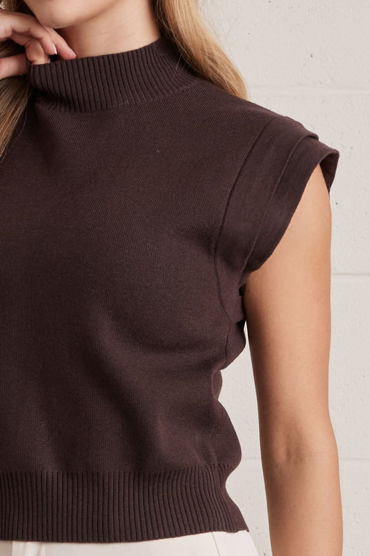 Newport Solid Mock Neck Cap Sleeve Sweater
