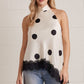 Moline Polka Dot Halter Top with Lace Trim