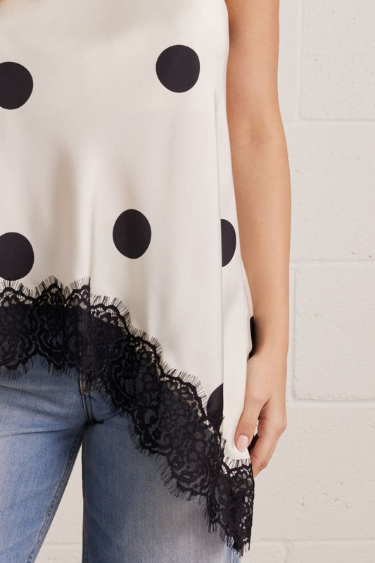 Moline Polka Dot Halter Top with Lace Trim