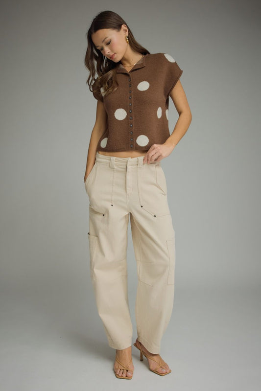 Cannon Polka Dot Collared Short Sleeve Sweater