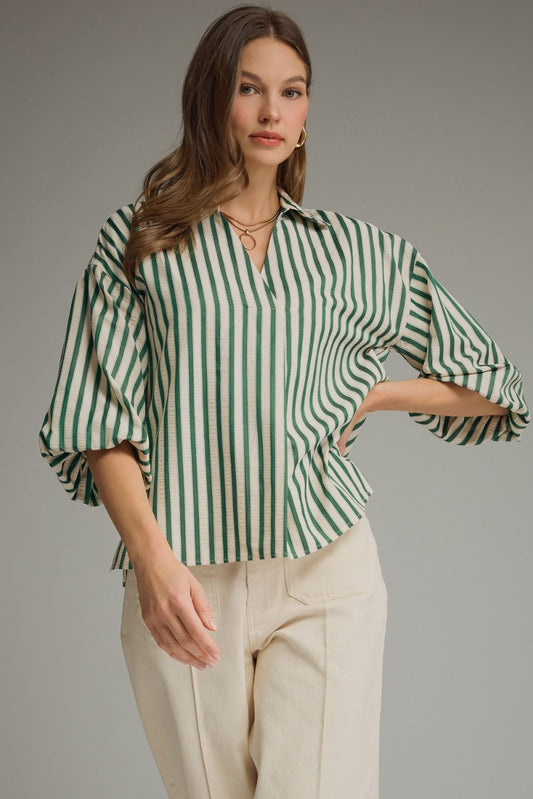 Blaine Striped 3/4 Puff Sleeve