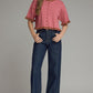 Chelau Striped Round Neck Knit Top with Ruffle Trim