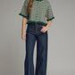 Chelau Striped Round Neck Knit Top with Ruffle Trim
