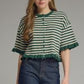 Chelau Striped Round Neck Knit Top with Ruffle Trim