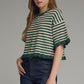 Chelau Striped Round Neck Knit Top with Ruffle Trim