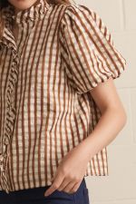 Sequim Gingham Short Puff Sleeve Blouse