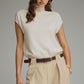 Moses Solid Mock Neck Cap Sleeve with Scarf Tie Detail