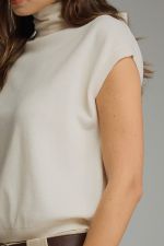 Moses Solid Mock Neck Cap Sleeve with Scarf Tie Detail