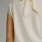 Moses Solid Mock Neck Cap Sleeve with Scarf Tie Detail