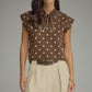 Radison Polka Dot Cap Sleeve Tie Neck Knit Top