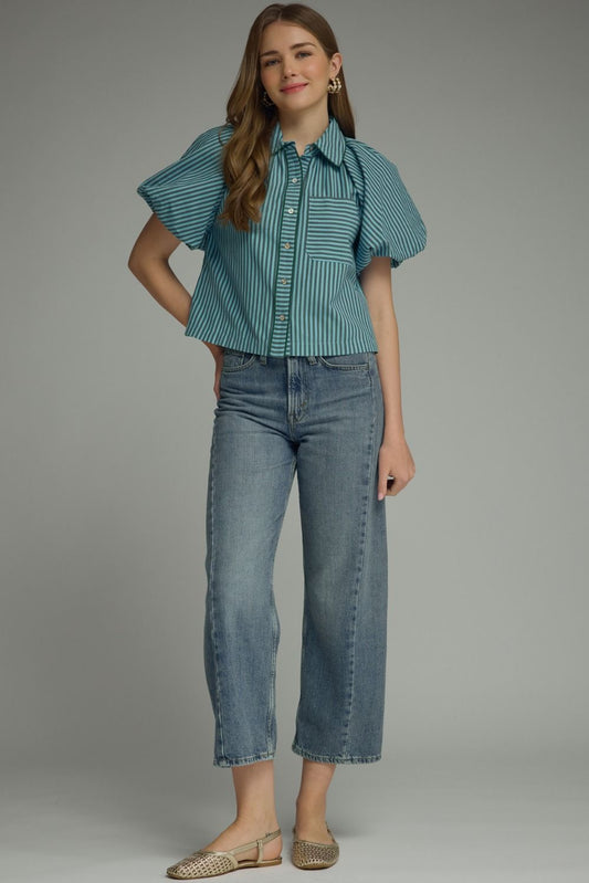 Sophia Stripe Short Puff Sleeve Top