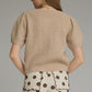 Socorro Solid Round Neck Short Puff Sleeve Knit Top