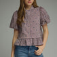Kylie Stripe Polka Dot Short Puff Sleeve Top