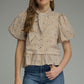 Kylie Stripe Polka Dot Short Puff Sleeve Top