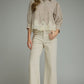Silver City Striped 3/4 Puff Sleeve Top with Lace Trim