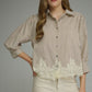 Silver City Striped 3/4 Puff Sleeve Top with Lace Trim
