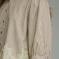 Silver City Striped 3/4 Puff Sleeve Top with Lace Trim