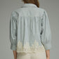Silver City Striped 3/4 Puff Sleeve Top with Lace Trim