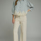 Silver City Striped 3/4 Puff Sleeve Top with Lace Trim