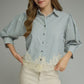 Silver City Striped 3/4 Puff Sleeve Top with Lace Trim