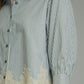 Silver City Striped 3/4 Puff Sleeve Top with Lace Trim