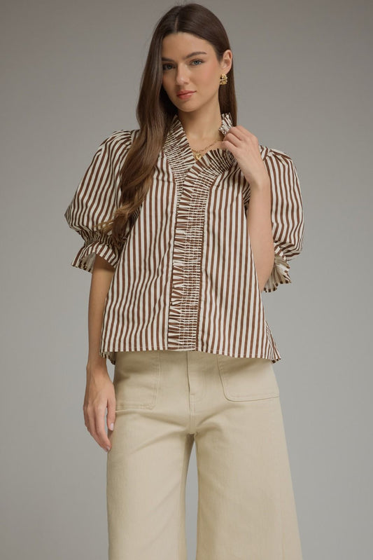 Media Stripe 3/4 Puff Sleeve Top