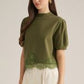Romeo Lace Trim Mock Neck and Cuff Sleeve Finished Top