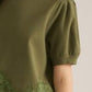 Romeo Lace Trim Mock Neck and Cuff Sleeve Finished Top