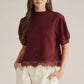 Romeo Lace Trim Mock Neck and Cuff Sleeve Finished Top