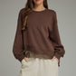 Shelby Solid Balloon Sleeve Lace Detail Top