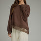 Shelby Solid Balloon Sleeve Lace Detail Top