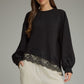 Shelby Solid Balloon Sleeve Lace Detail Top