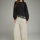 Shelby Solid Balloon Sleeve Lace Detail Top
