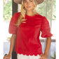 Sunday Scalloped Hemline Bubble Sleeve Solid Corduroy Top