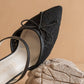 The Katie | Black Lace Pointed Toe Mid Heel Fall Mule