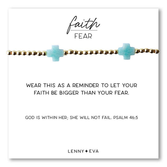 Faith Over Fear Amazonite Gemstone Cross Beaded Bracelet