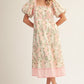 Rose Puff Sleeves Floral Midi Dress