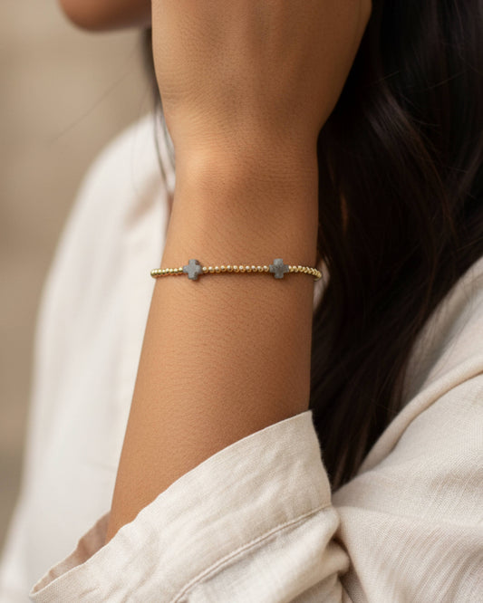 Faith Over Fear Labradorite Gemstone Cross Beaded Bracelet