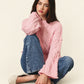 Blush Oversized Cropped Cable Knit Crew Neck Sweater