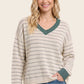 Jade Color Accent V Neck Sweater