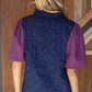 Liam Short Bubble Sleeve Embroidered Color Block Top