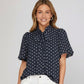 Rally Puff Sleeve Woven Polka Dot Top With Bow