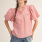Wyatt Pleated Ruffle Neckline Gingham Check Top