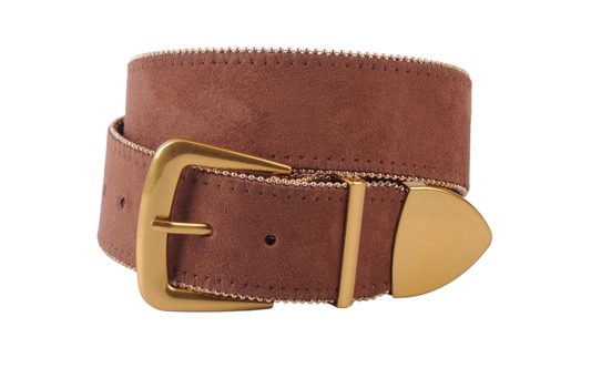 Zipper-Lined Suede Belt with Gold Hardware