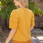 Justice Scalloped Hemline Bubble Sleeve Solid Corduroy Top