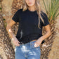 Paducah Ruffle Frill Asymmetric Hem Mixed Media Knit Tee Top